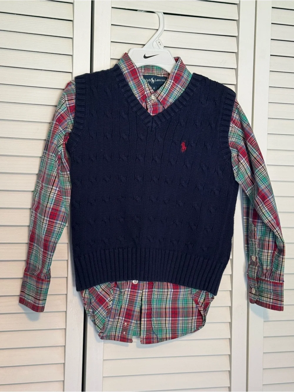 Ralph Lauren Button Down Shirt with Polo Ralph Lauren Navy V-Neck Sweater Vest
